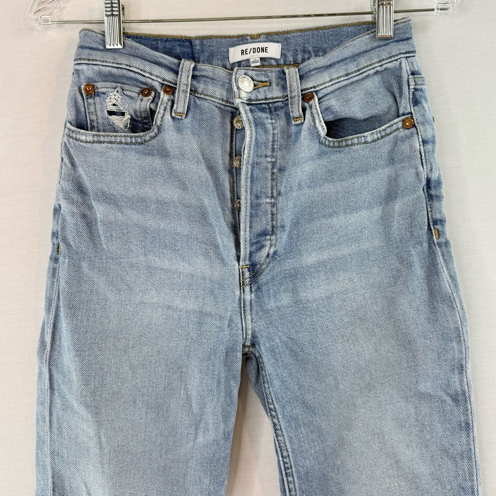 RE/DONE Faded Sky Blue High Rise Cropped Button Fly Jeans with Vintage Look - Picture 4 of 13